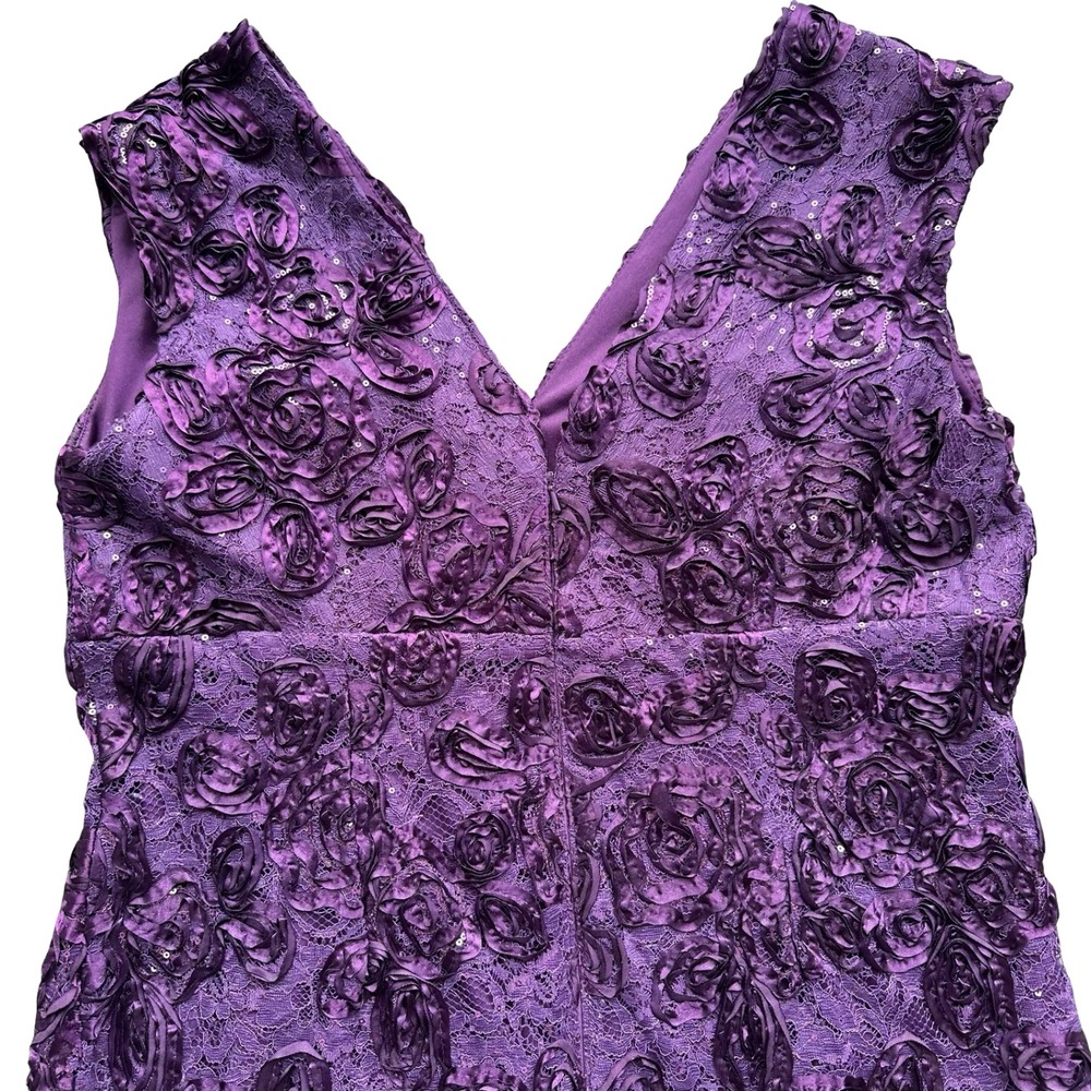 Marina Sheath Dress Size 14 Purple Floral Lace Sequin Embellishments V-Neck - Picture 5 of 10